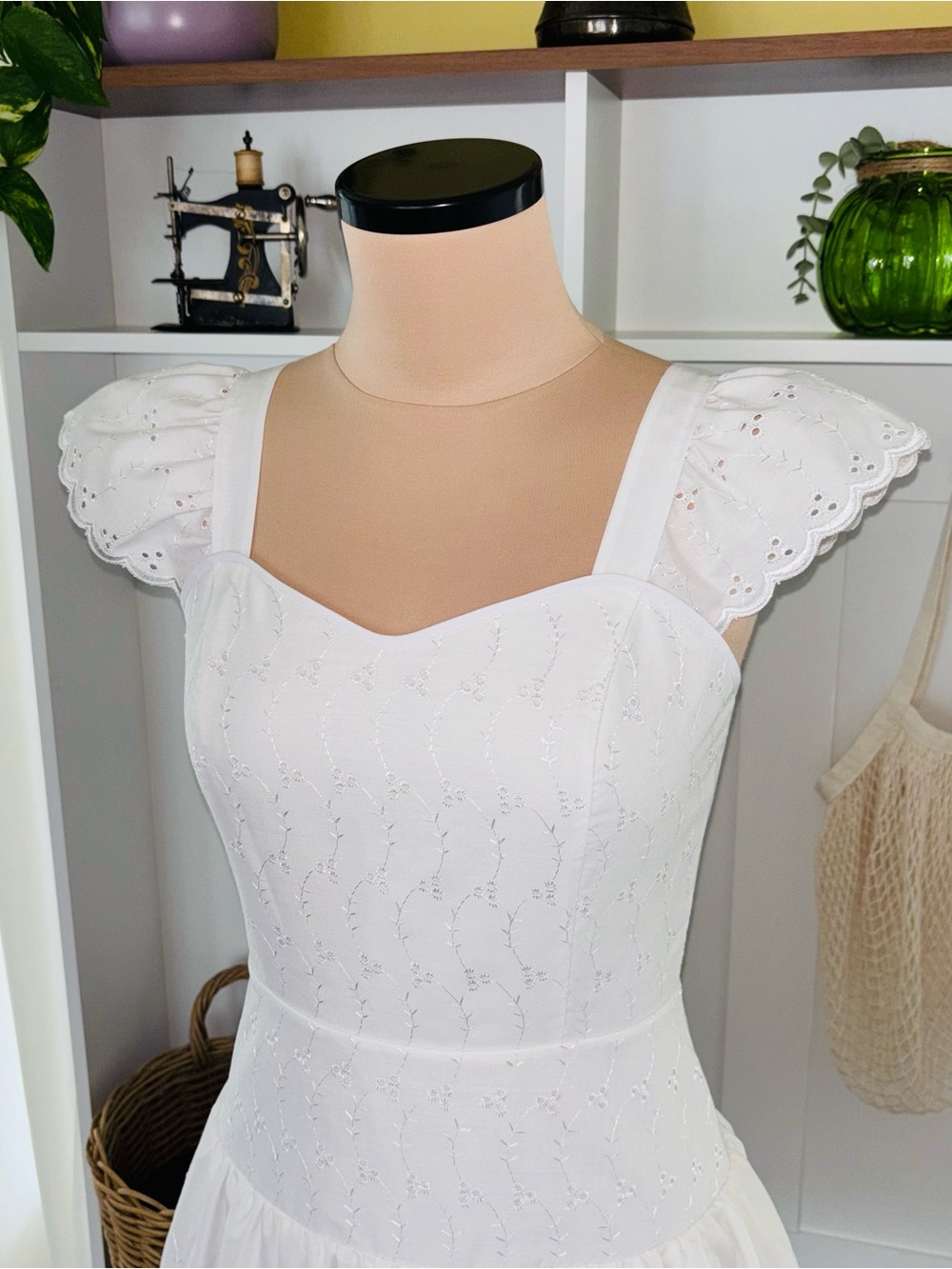 100% COTTON SUMMER MINI DRESS VINTAGE BRODERIE ANGLAISE COQUETTE COTTAGECORE S/M